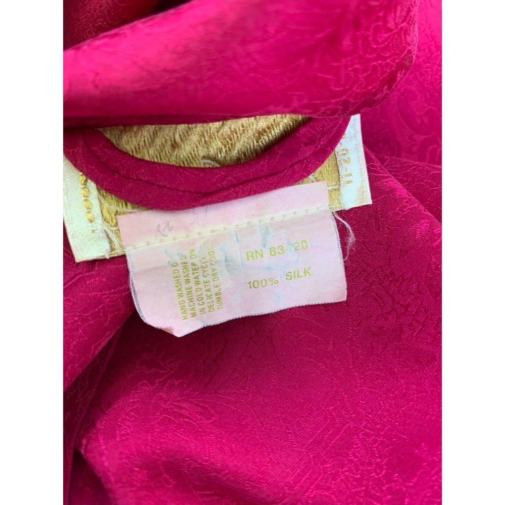 Delicates Vintage Silk Robe Pink Kimono Short Tie Belt Lightweight Brocade Large - Picture 11 of 16